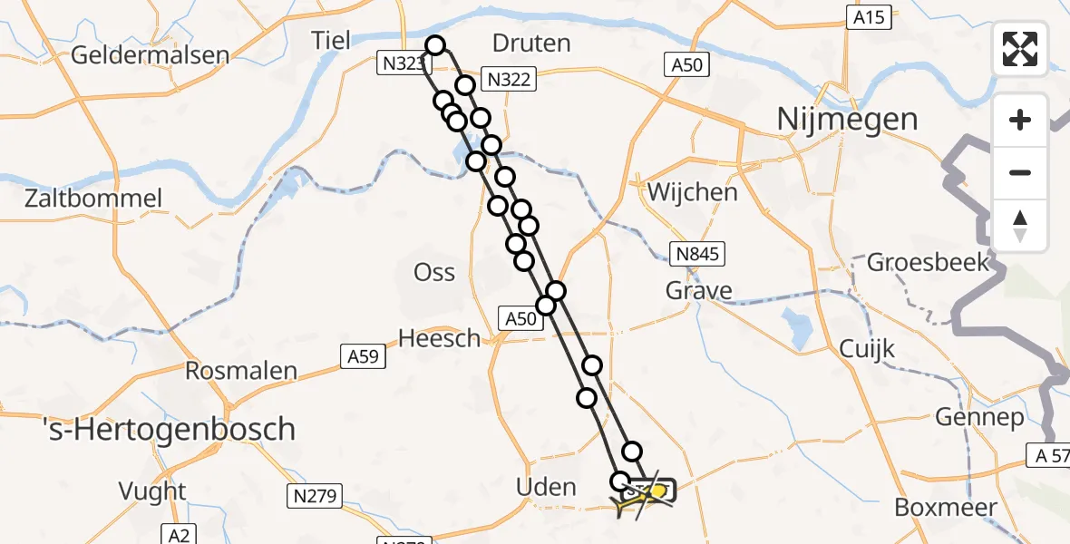 Routekaart van de vlucht: Lifeliner 3 naar Vliegbasis Volkel, Millsebaan