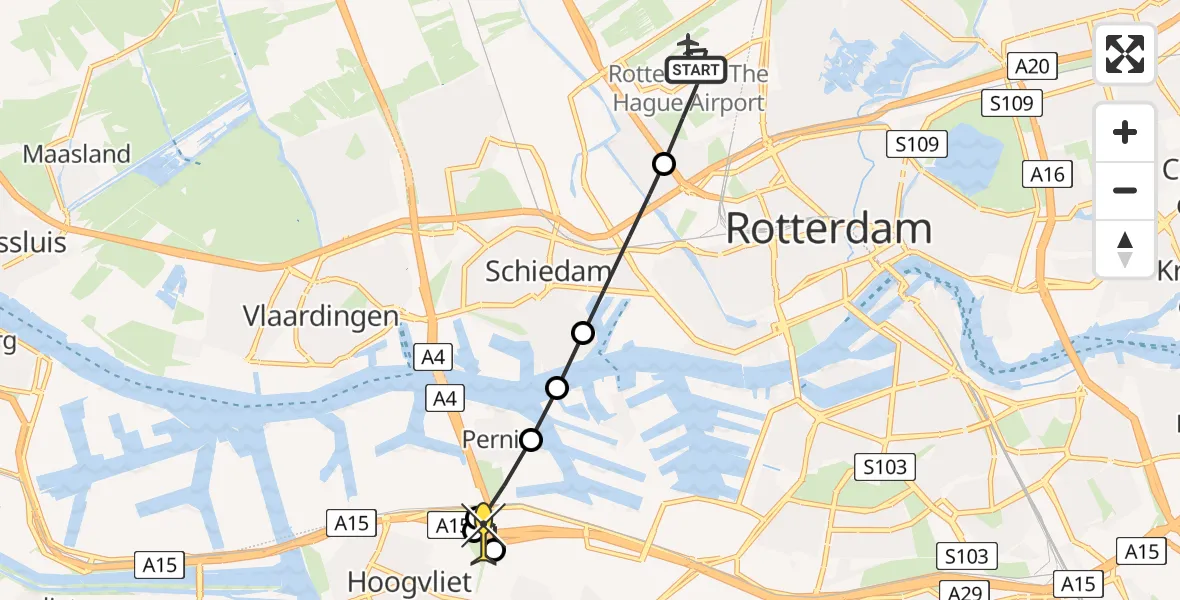 Routekaart van de vlucht: Lifeliner 2 naar Hoogvliet, P10