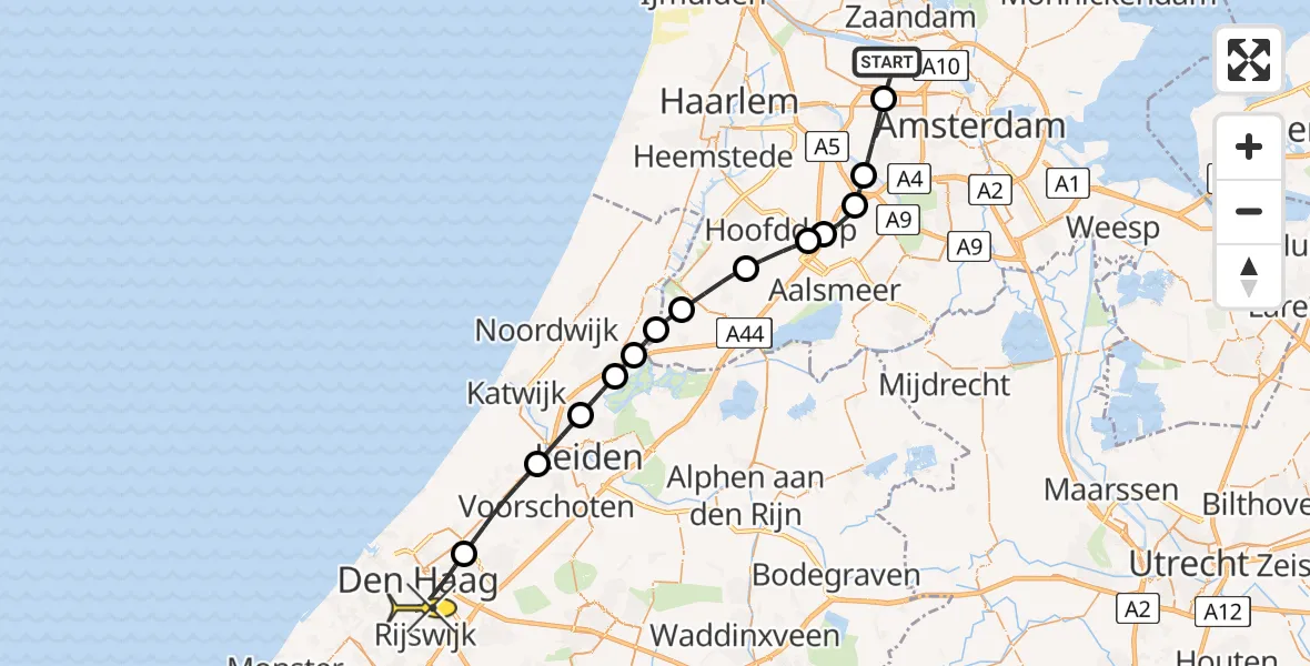 Routekaart van de vlucht: Lifeliner 1 naar Den Haag, Lipariweg