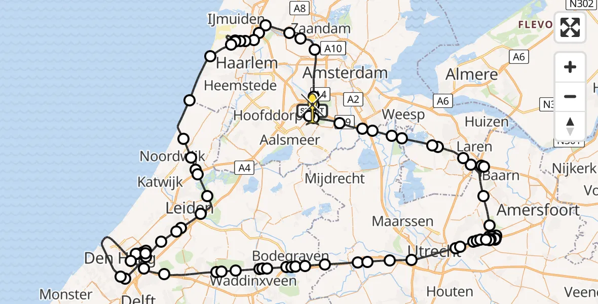 Routekaart van de vlucht: Politieheli naar Schiphol, Kraayveldstraat