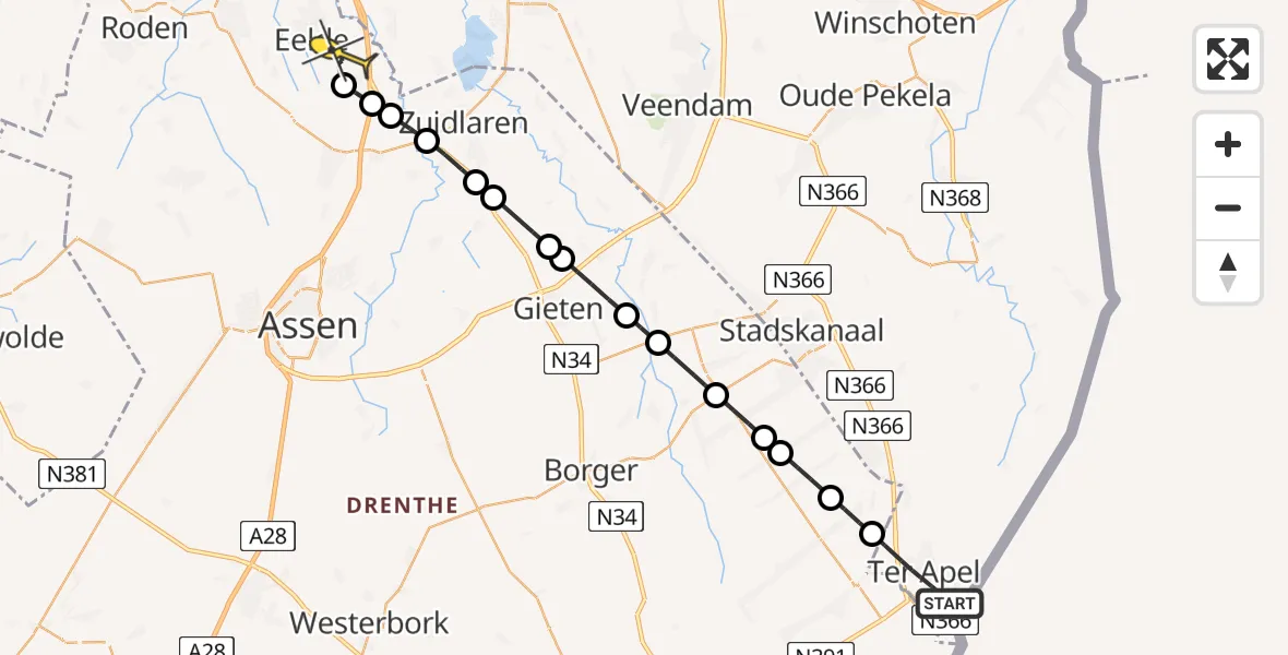 Routekaart van de vlucht: Lifeliner 4 naar Groningen Airport Eelde, Rundezoom