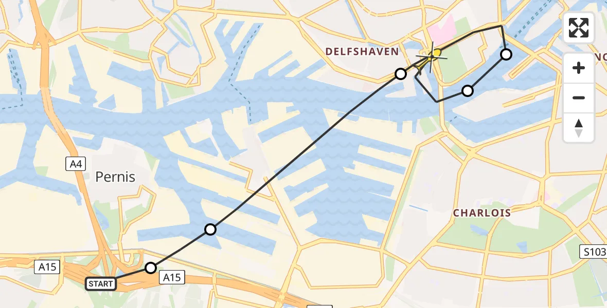 Routekaart van de vlucht: Lifeliner 2 naar Erasmus MC, Vondelingenweg