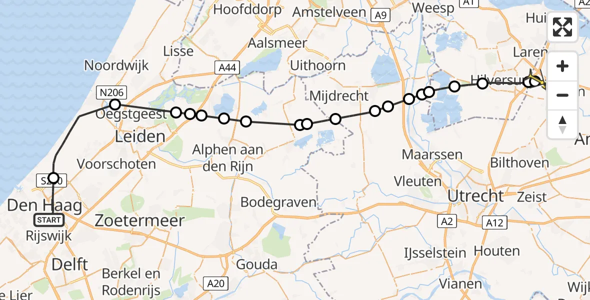 Routekaart van de vlucht: Lifeliner 1 naar Baarn, Trekvlietplein