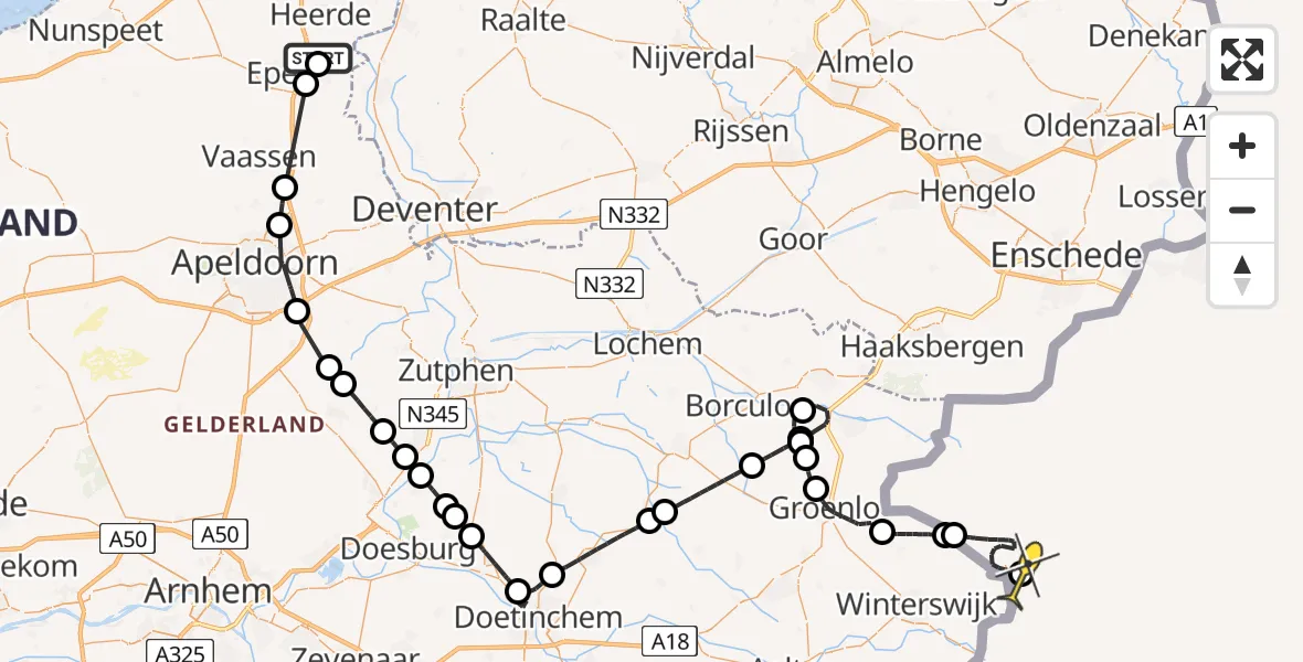 Routekaart van de vlucht: Politieheli naar Stadtlohn, Kanaalstraat