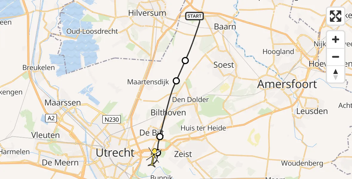 Routekaart van de vlucht: Lifeliner 1 naar Universitair Medisch Centrum Utrecht, Groeneveld