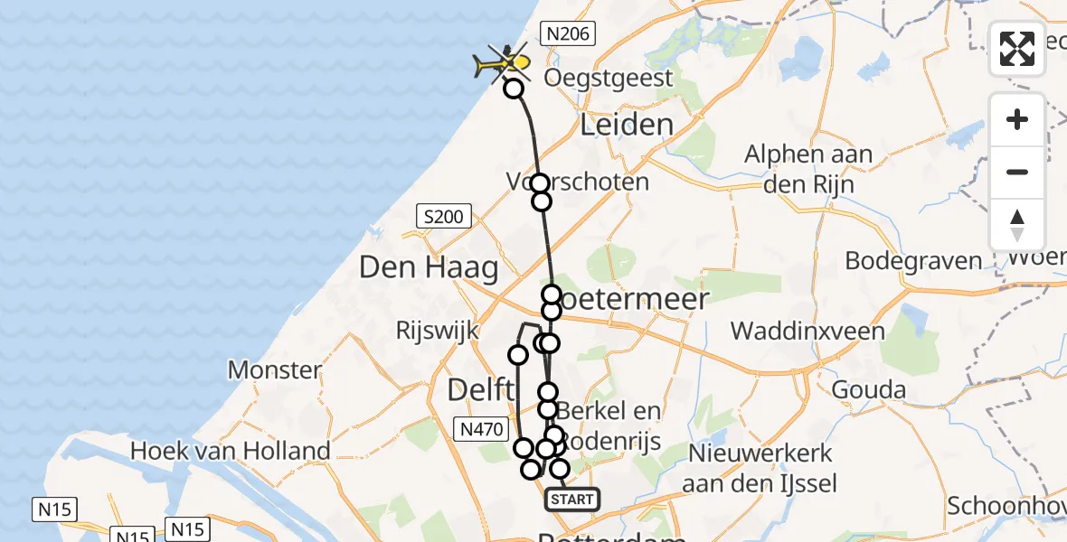 Routekaart van de vlucht: Lifeliner 2 naar Katwijk, Molenweg