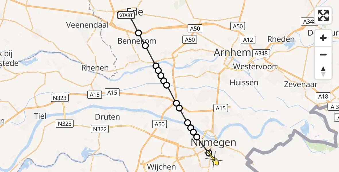 Routekaart van de vlucht: Lifeliner 3 naar Radboud Universitair Medisch Centrum, Juliana van Stolberglaan