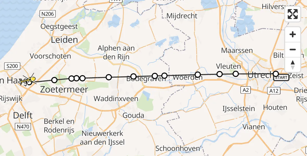 Routekaart van de vlucht: Lifeliner 1 naar Voorburg, Prins Bernhardlaan