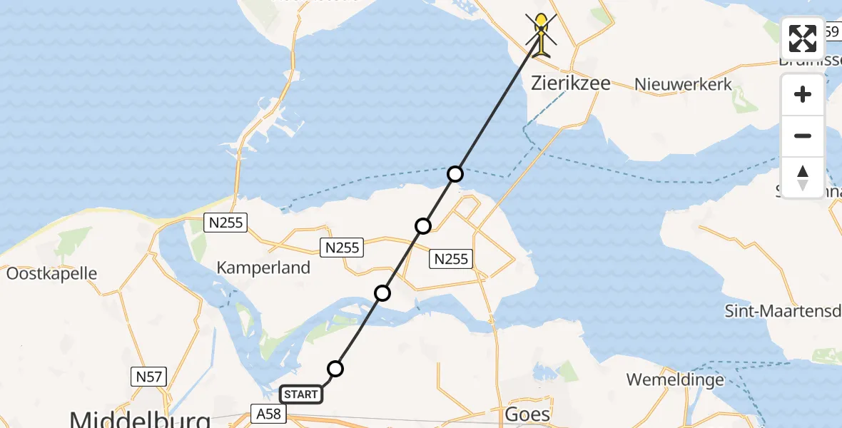 Routekaart van de vlucht: Kustwachthelikopter naar Zierikzee, Pietweg