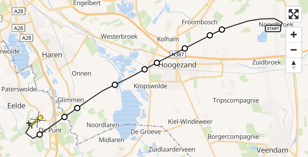 Routekaart van de vlucht: Lifeliner 4 naar Groningen Airport Eelde, Grachtlaan