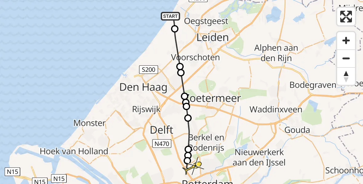 Routekaart van de vlucht: Lifeliner 2 naar Rotterdam The Hague Airport, Ouwe Plas