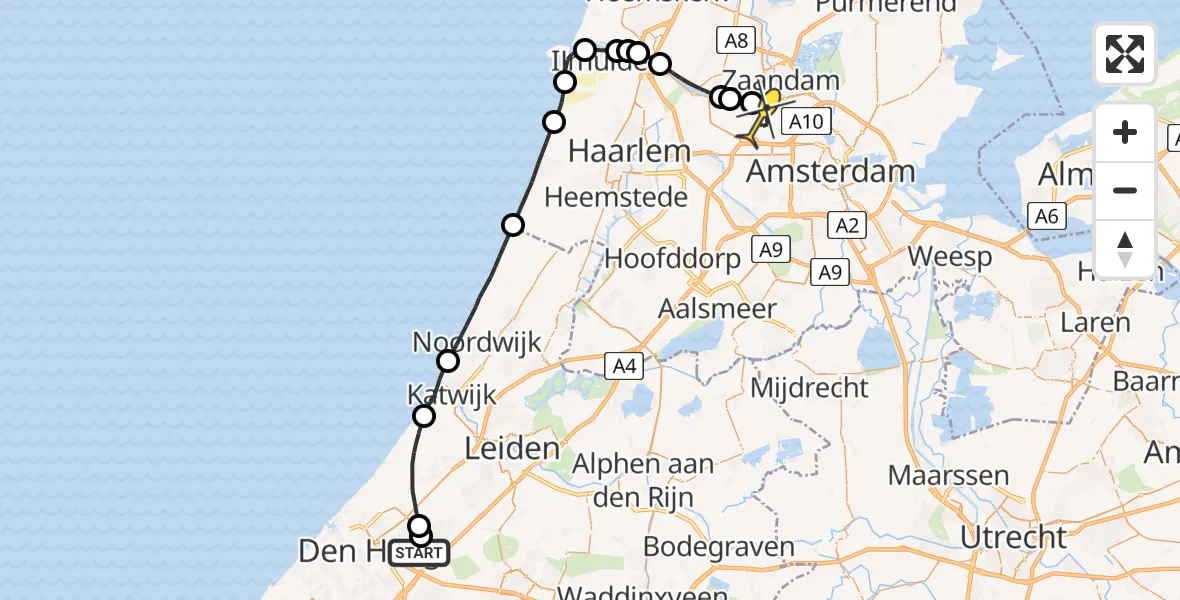 Routekaart van de vlucht: Lifeliner 1 naar Amsterdam Heliport, IJsvogellaan