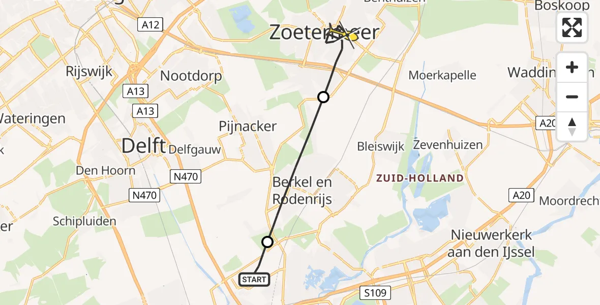 Routekaart van de vlucht: Lifeliner 2 naar Zoetermeer, Brandenburgbaan