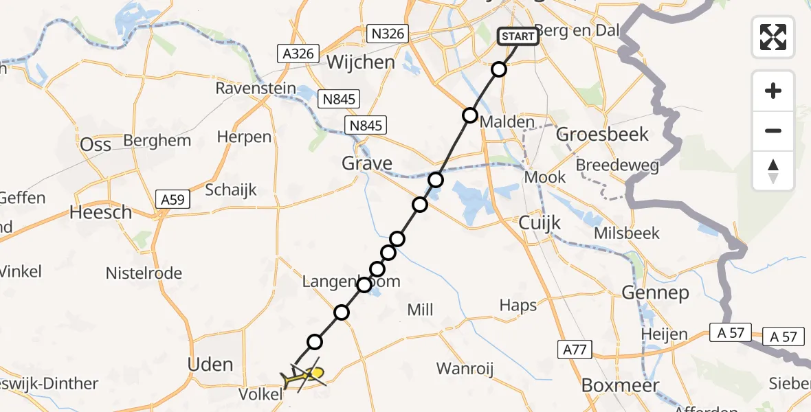 Routekaart van de vlucht: Lifeliner 3 naar Vliegbasis Volkel, Baljuwstraat