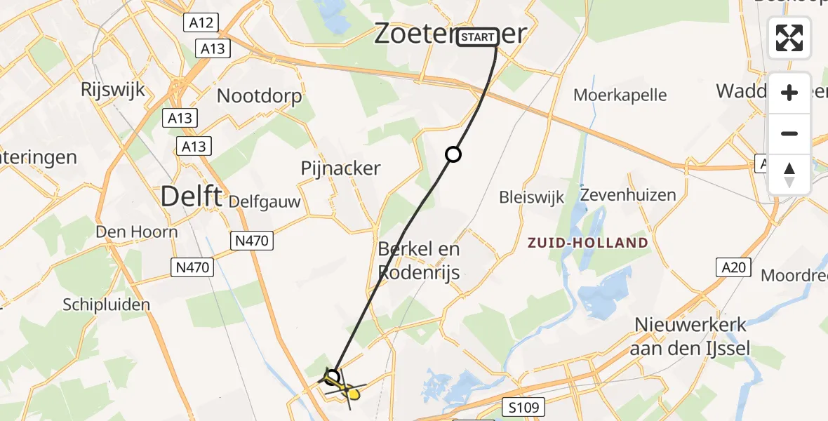 Routekaart van de vlucht: Lifeliner 2 naar Rotterdam The Hague Airport, Van der Hagenstraat