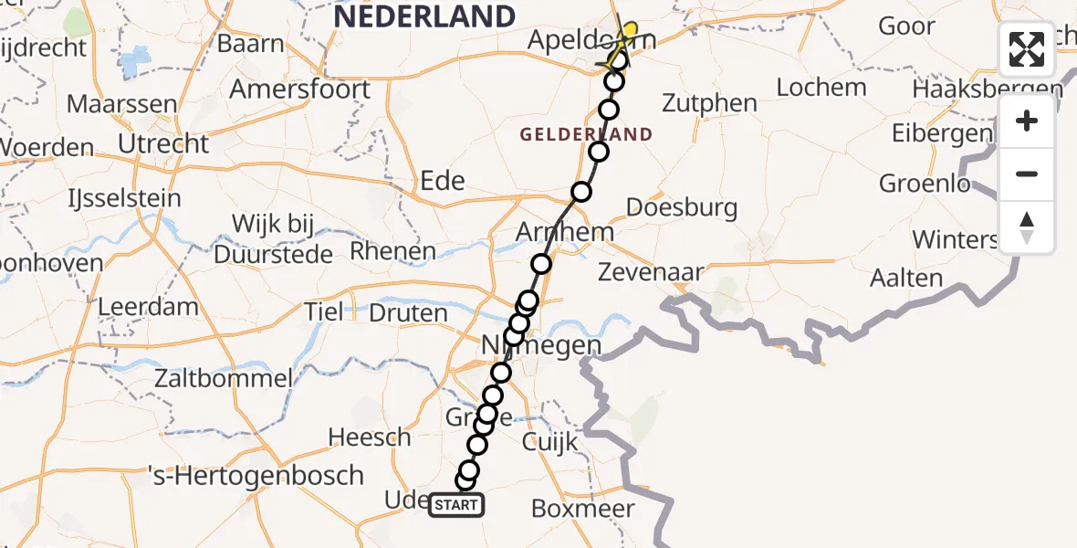 Routekaart van de vlucht: Lifeliner 3 naar Apeldoorn, Zeelandsedijk