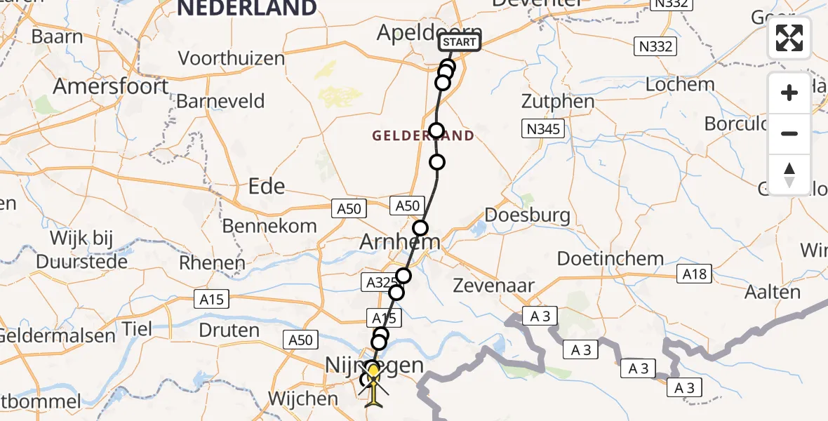 Routekaart van de vlucht: Lifeliner 3 naar Radboud Universitair Medisch Centrum, Laan van Groot Schuylenburg