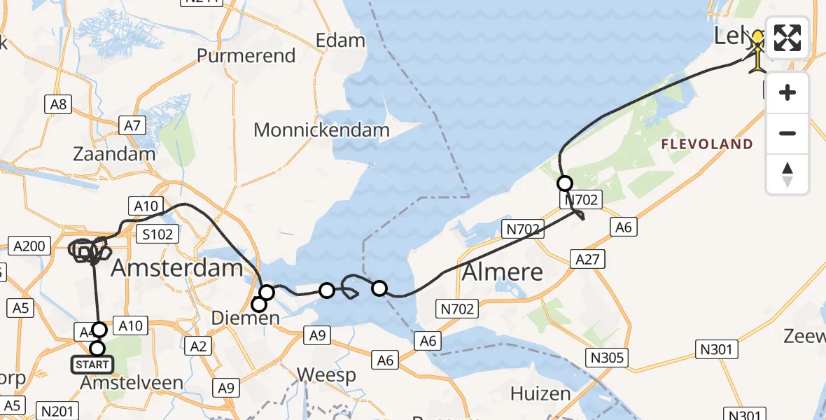 Routekaart van de vlucht: Politieheli naar Lelystad, Aalsmeer