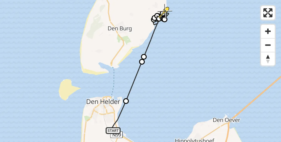 Routekaart van de vlucht: Kustwachthelikopter naar Oosterend, Luchthavenweg