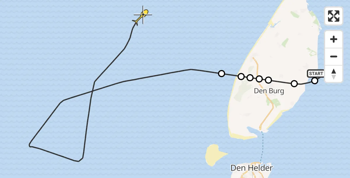 Routekaart van de vlucht: Kustwachthelikopter naar Texel