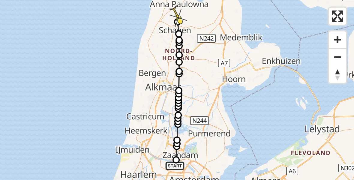 Routekaart van de vlucht: Lifeliner 1 naar Oudesluis, Grote Tocht