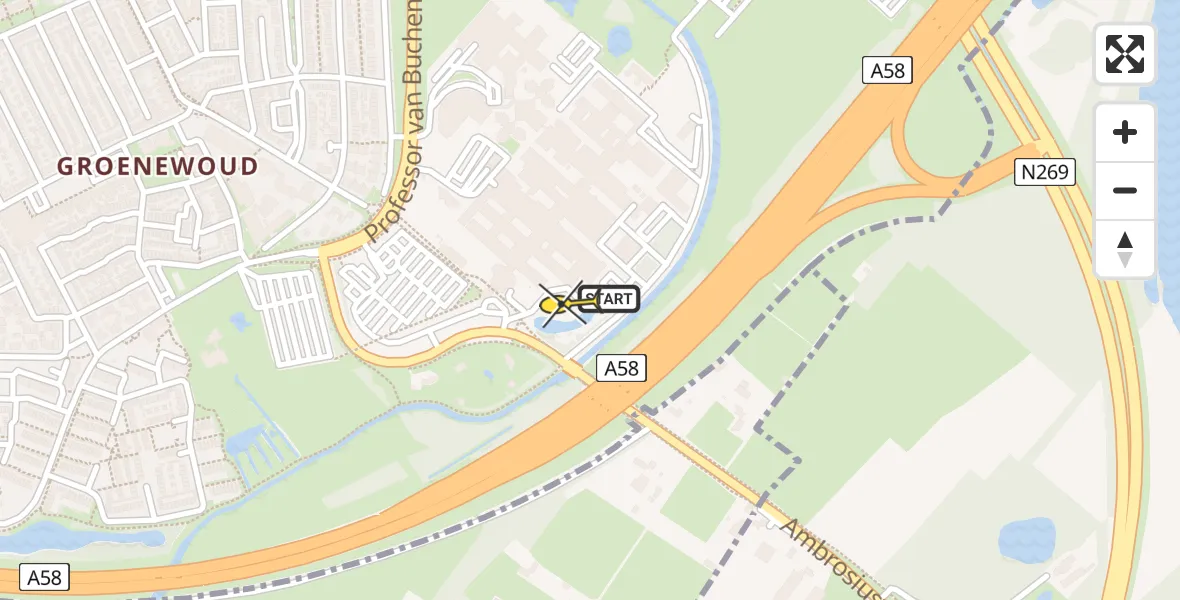 Routekaart van de vlucht: Traumahelikopter naar Tilburg, Leijweg