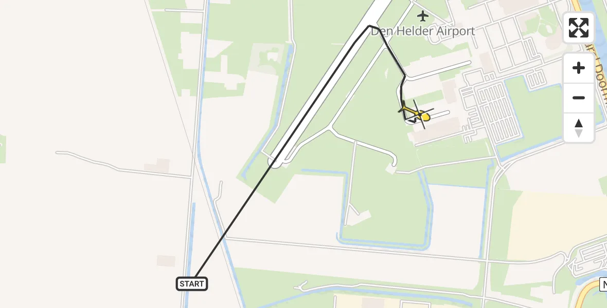 Routekaart van de vlucht: Kustwachthelikopter naar Vliegveld De Kooy, Luchthavenweg