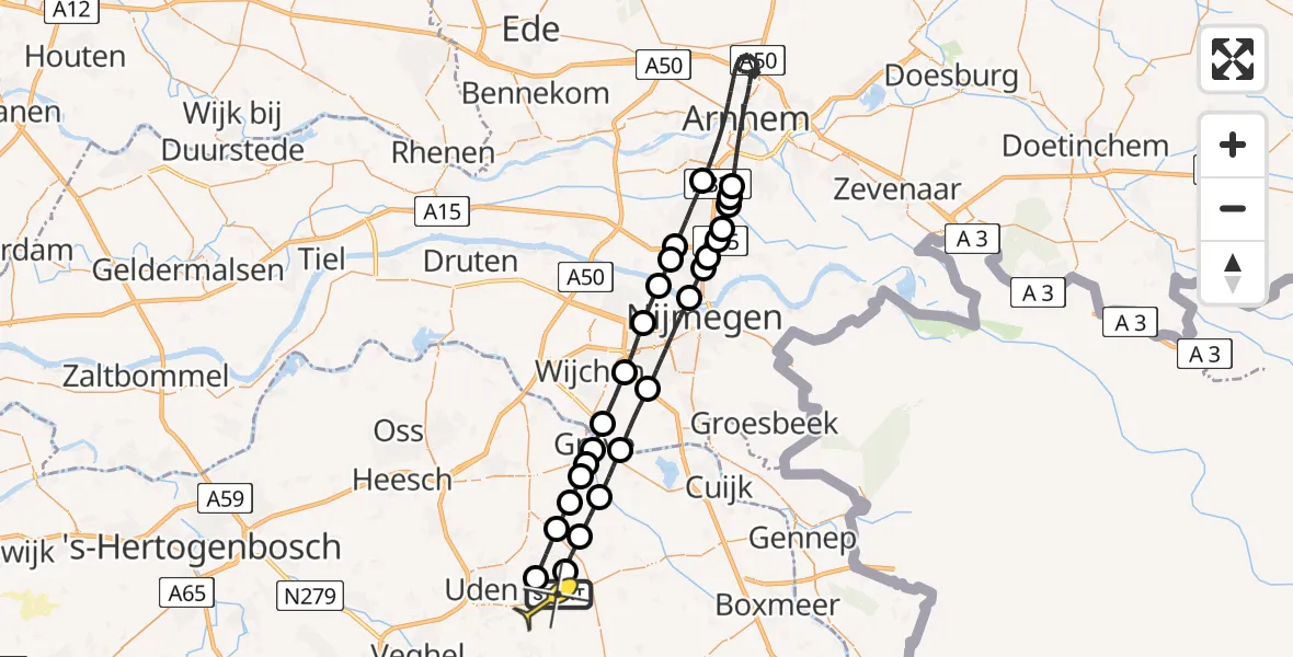 Routekaart van de vlucht: Lifeliner 3 naar Vliegbasis Volkel, Zeelandsedijk