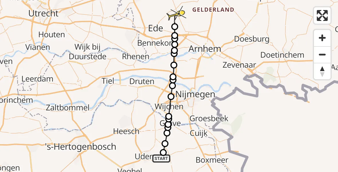 Routekaart van de vlucht: Lifeliner 3 naar Otterlo, Zeelandsedijk