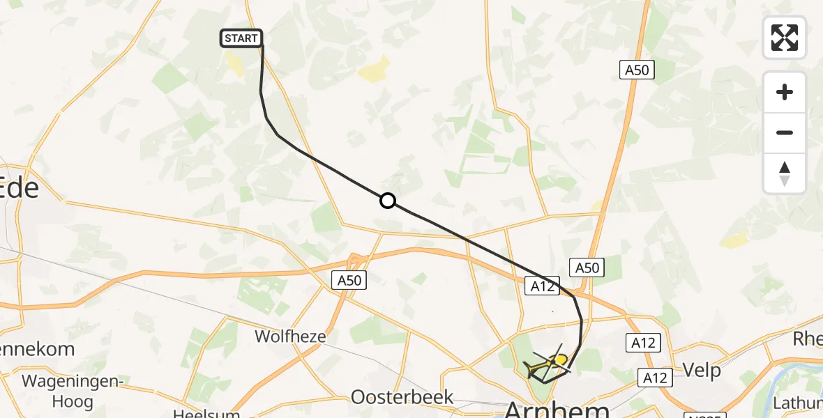 Routekaart van de vlucht: Lifeliner 3 naar Arnhem, Arnhemseweg