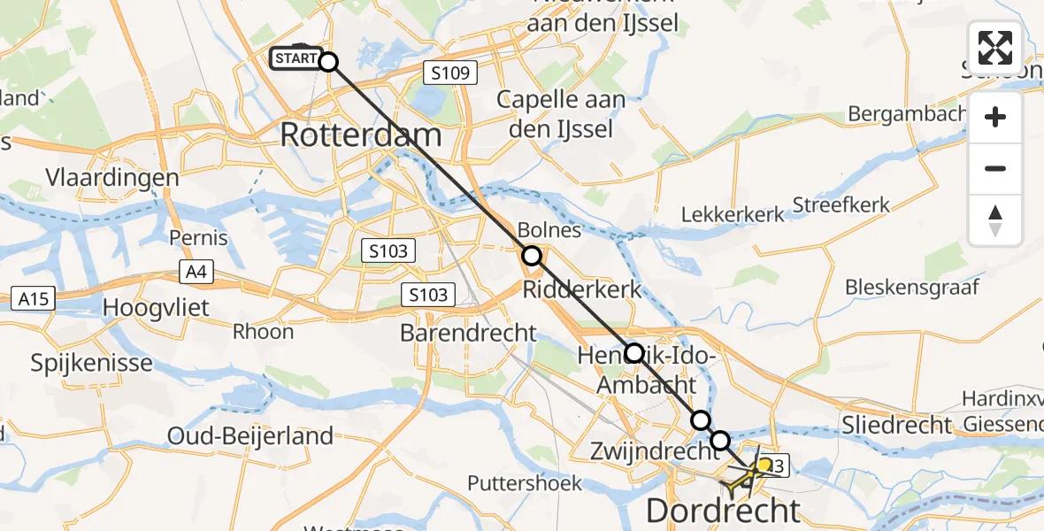 Routekaart van de vlucht: Lifeliner 2 naar Dordrecht, Gilze-Rijenstraat