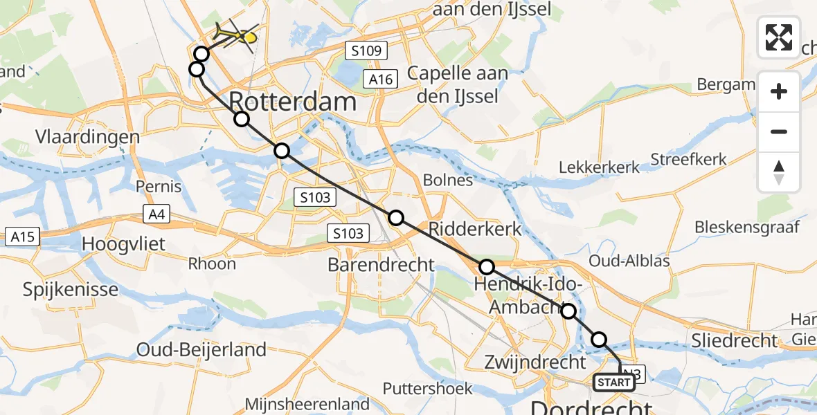 Routekaart van de vlucht: Lifeliner 2 naar Rotterdam The Hague Airport, Wantijpark