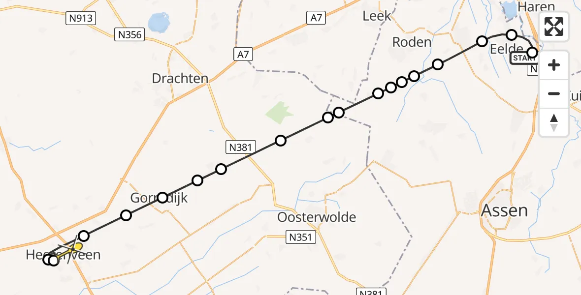 Routekaart van de vlucht: Lifeliner 4 naar Heerenveen, Oosterbroek