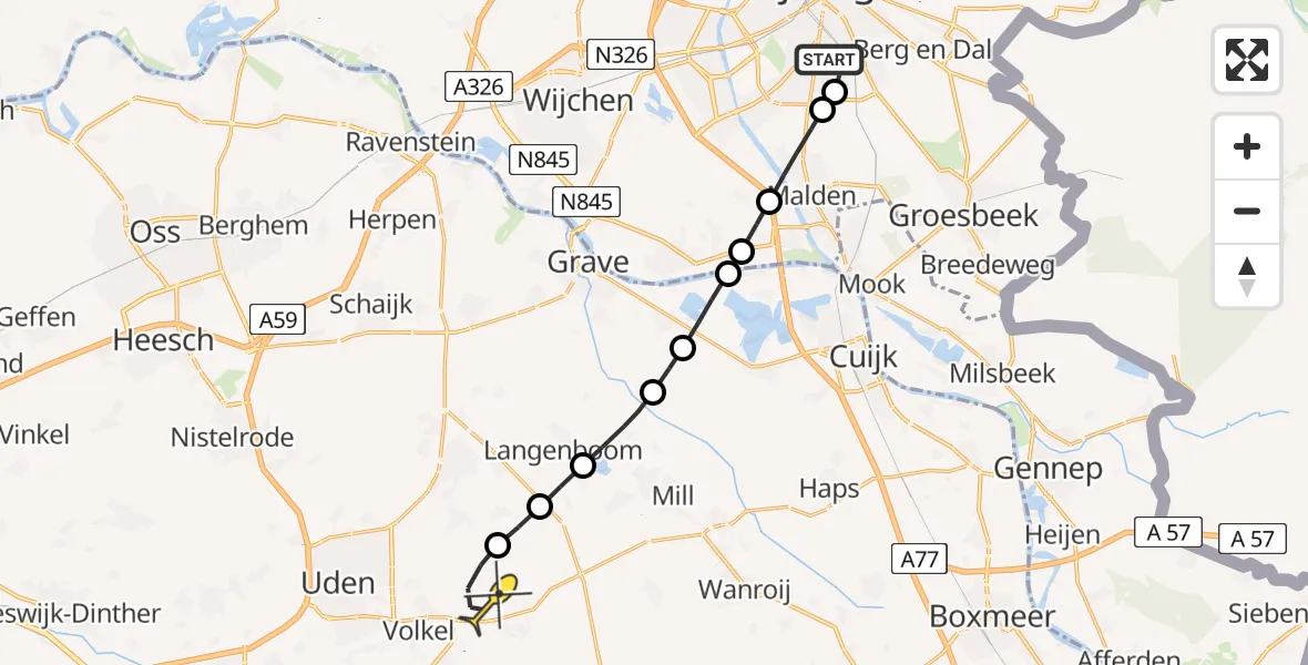 Routekaart van de vlucht: Lifeliner 3 naar Vliegbasis Volkel, Kanunnik Faberstraat