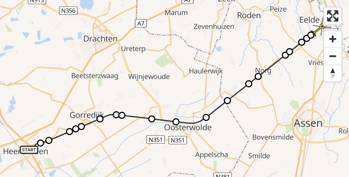 Routekaart van de vlucht: Lifeliner 4 naar Groningen Airport Eelde, het Meer