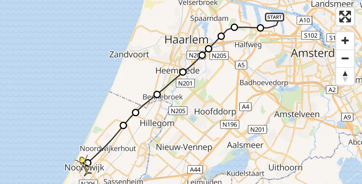 Routekaart van de vlucht: Lifeliner 1 naar Noordwijk, Lipariweg