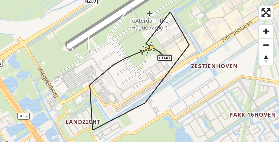 Routekaart van de vlucht: Lifeliner 2 naar Rotterdam The Hague Airport, Van der Duijn van Maasdamweg