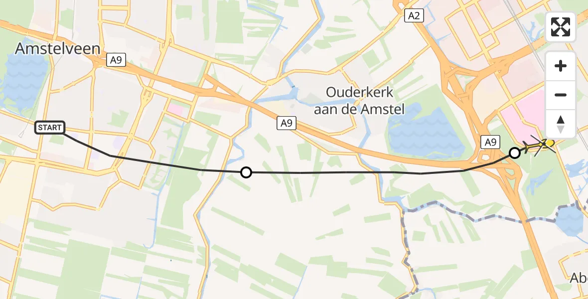 Routekaart van de vlucht: Lifeliner 1 naar Academisch Medisch Centrum (AMC), Peter Postbaan