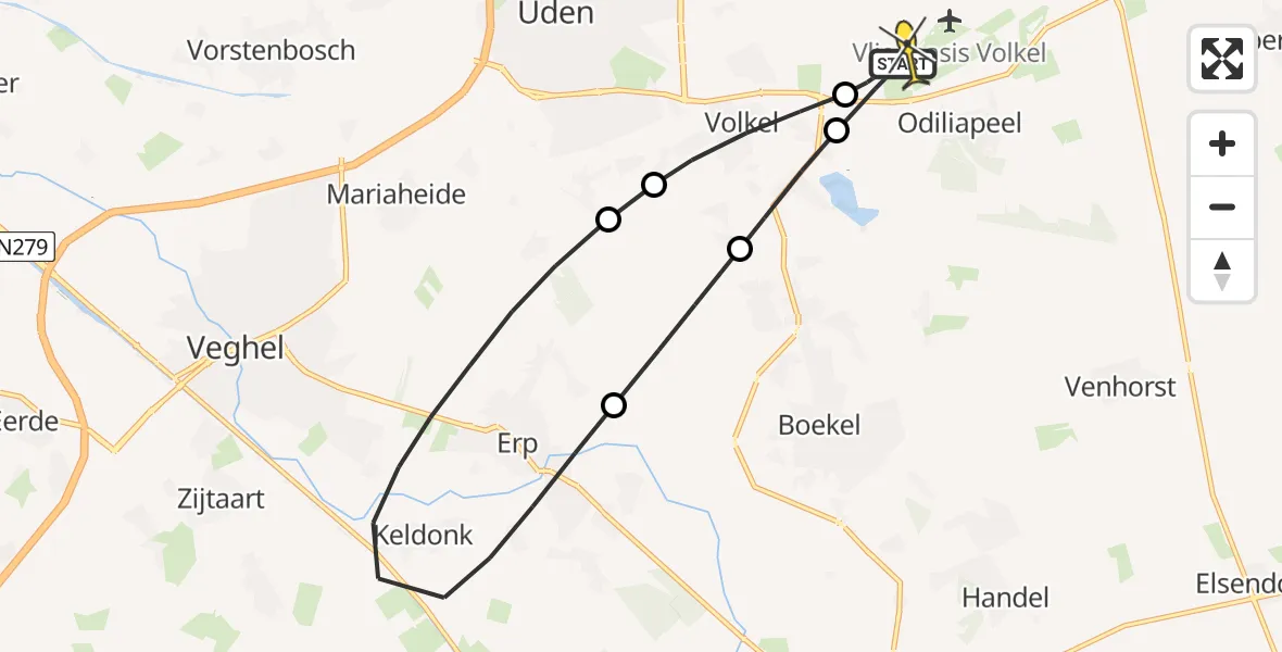 Routekaart van de vlucht: Traumaheli naar Vliegbasis Volkel, Rechtestraat