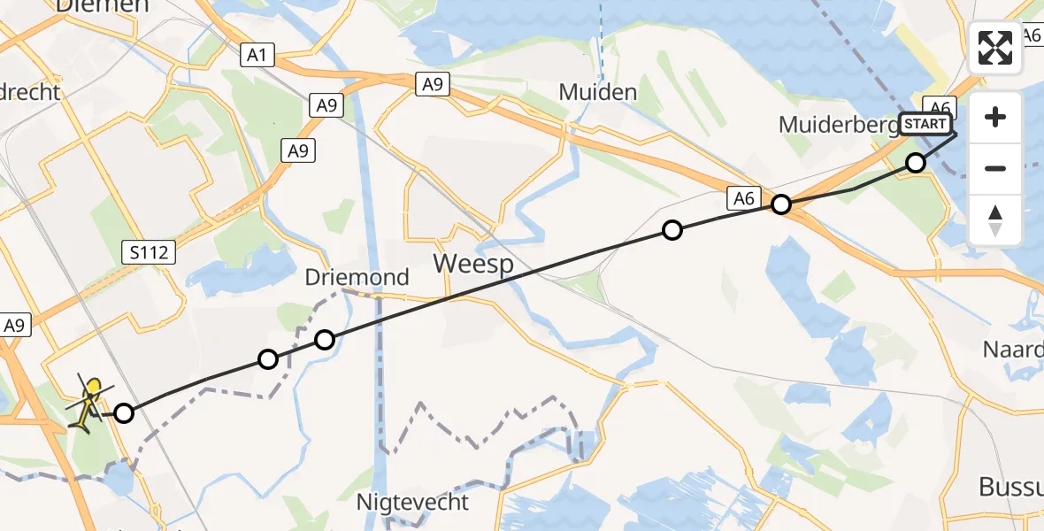 Routekaart van de vlucht: Lifeliner 1 naar Academisch Medisch Centrum (AMC), IJsselmeerweg