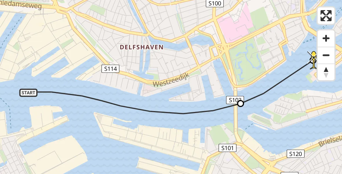 Routekaart van de vlucht: Kustwachthelikopter naar Rotterdam, Willem Egmondstraat