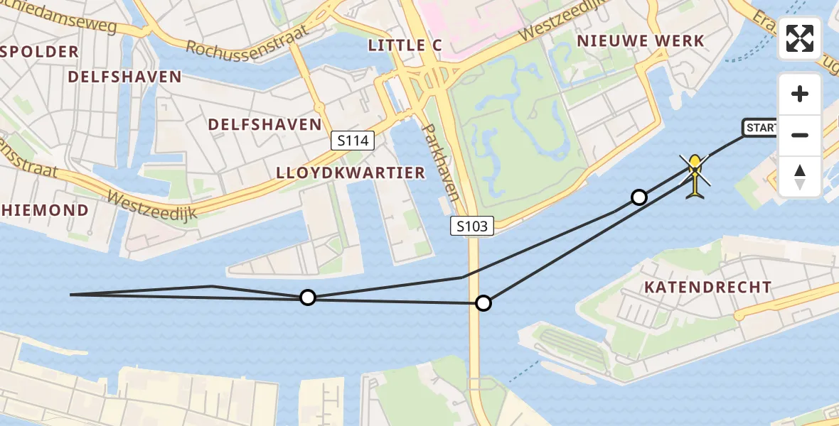 Routekaart van de vlucht: Kustwachthelikopter naar Erasmus MC, Parkhaven