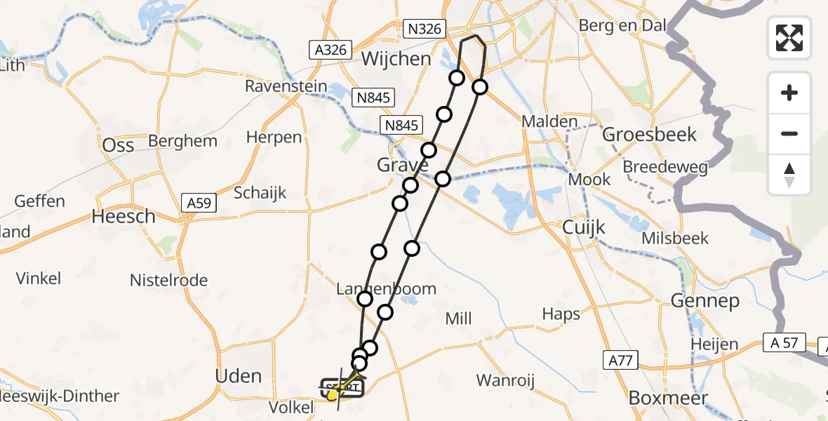 Routekaart van de vlucht: Lifeliner 3 naar Vliegbasis Volkel, Zeelandsedijk