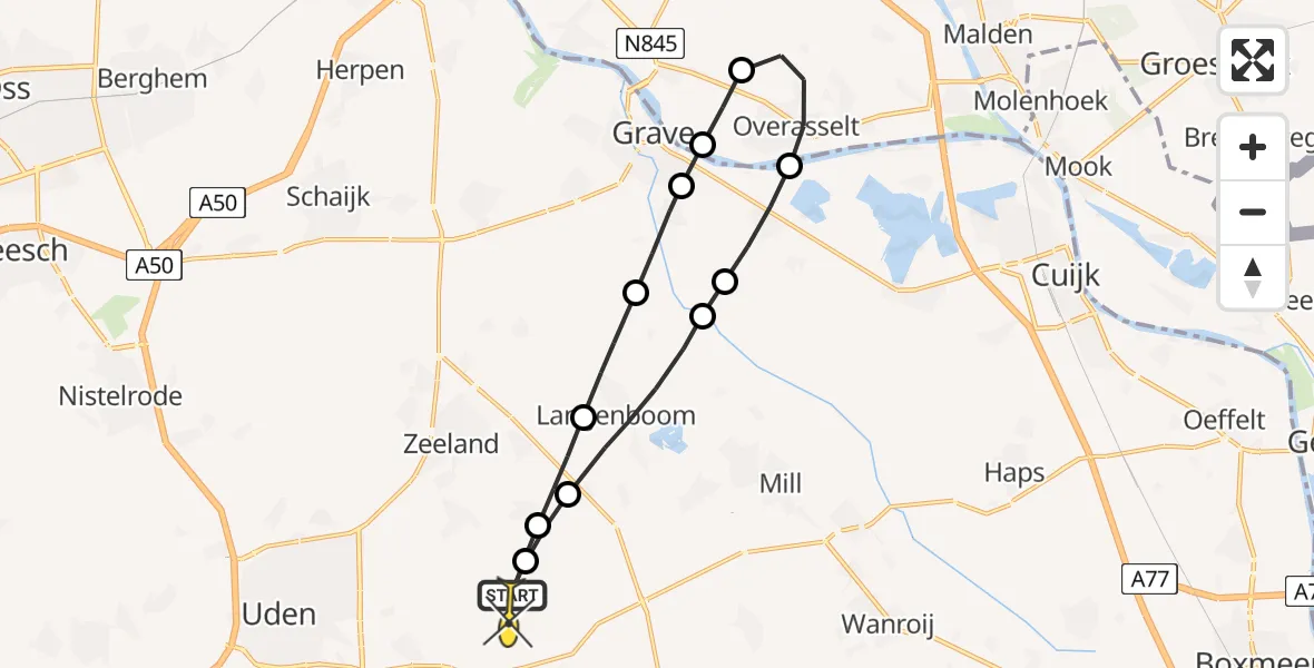 Routekaart van de vlucht: Lifeliner 3 naar Vliegbasis Volkel, Beemdsteeg