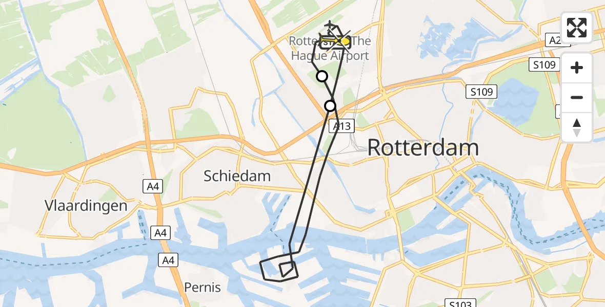 Routekaart van de vlucht: Lifeliner 2 naar Rotterdam The Hague Airport, Fairoaksbaan