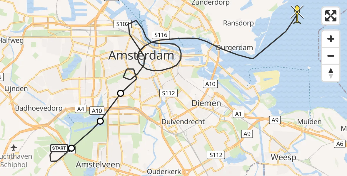 Routekaart van de vlucht: Politieheli naar Amsterdam, Thermiekstraat