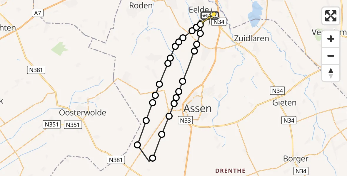 Routekaart van de vlucht: Lifeliner 4 naar Groningen Airport Eelde, Luchtenburgerweg