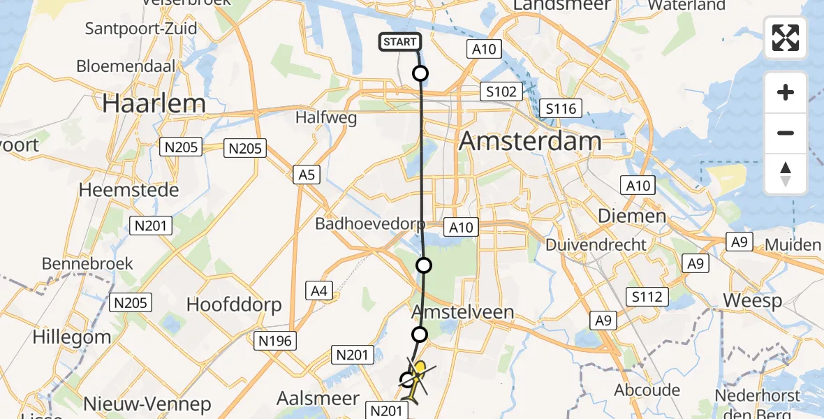 Routekaart van de vlucht: Lifeliner 1 naar Amstelveen, Westhaven