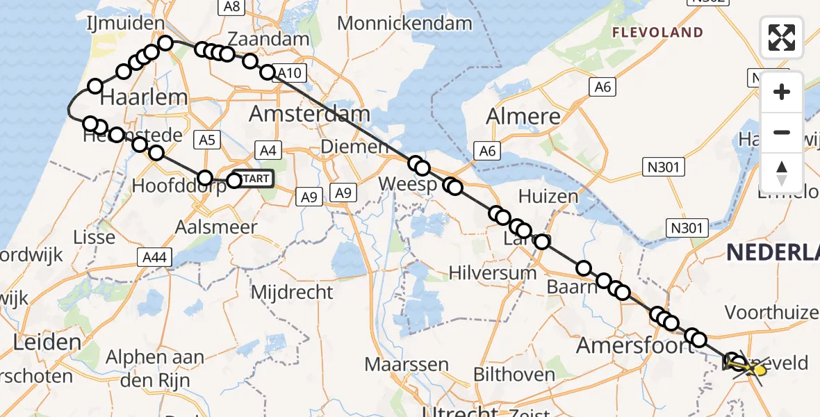 Routekaart van de vlucht: Politieheli naar Barneveld, Loevesteinse Randweg