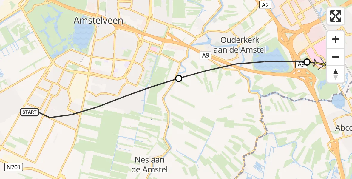 Routekaart van de vlucht: Lifeliner 1 naar Academisch Medisch Centrum (AMC), Tamarindelaan